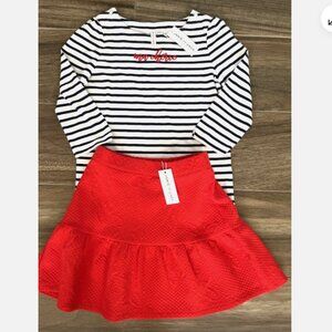 JANIE & JACK 2-Piece Outfit Ma Cherie Tee Top & Jacquard Knit Skirt Size 12 NWT